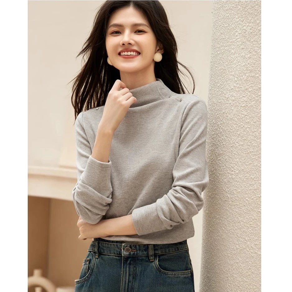 9521#【木兮兮专属】2024春季新优雅通勤打底衫半高领简约百搭女上