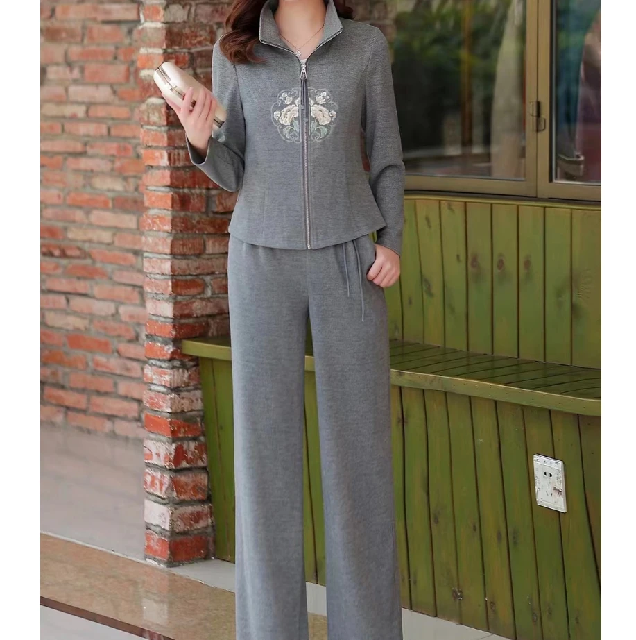 8156#灰【木兮兮专属】2026年秋季新款新中式气质运动休闲三件套