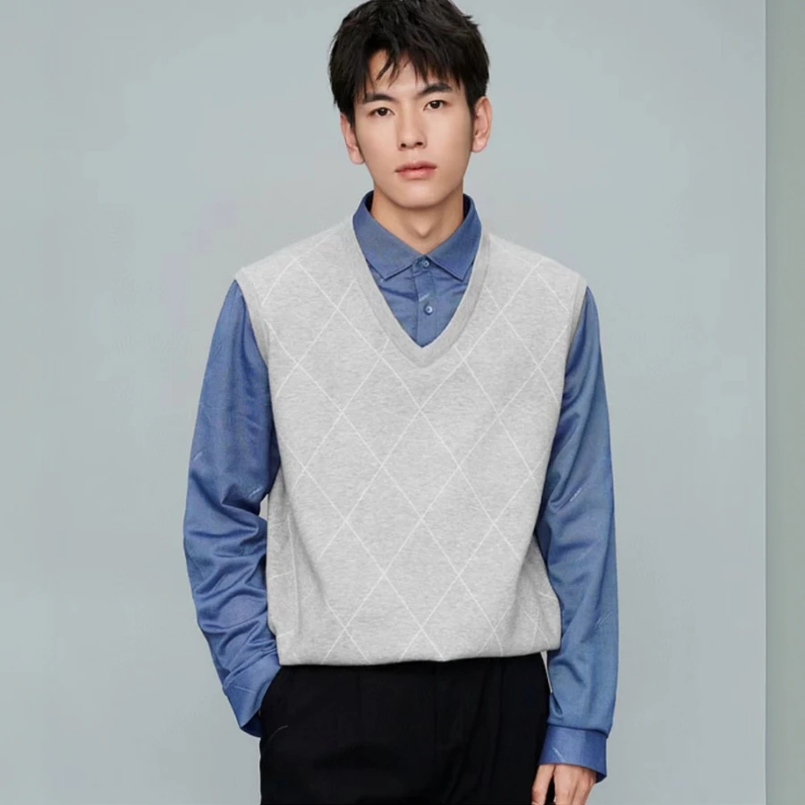 028A#【木兮兮专属】2024秋冬季新款镶拼撞色时尚休闲百搭针织衫男