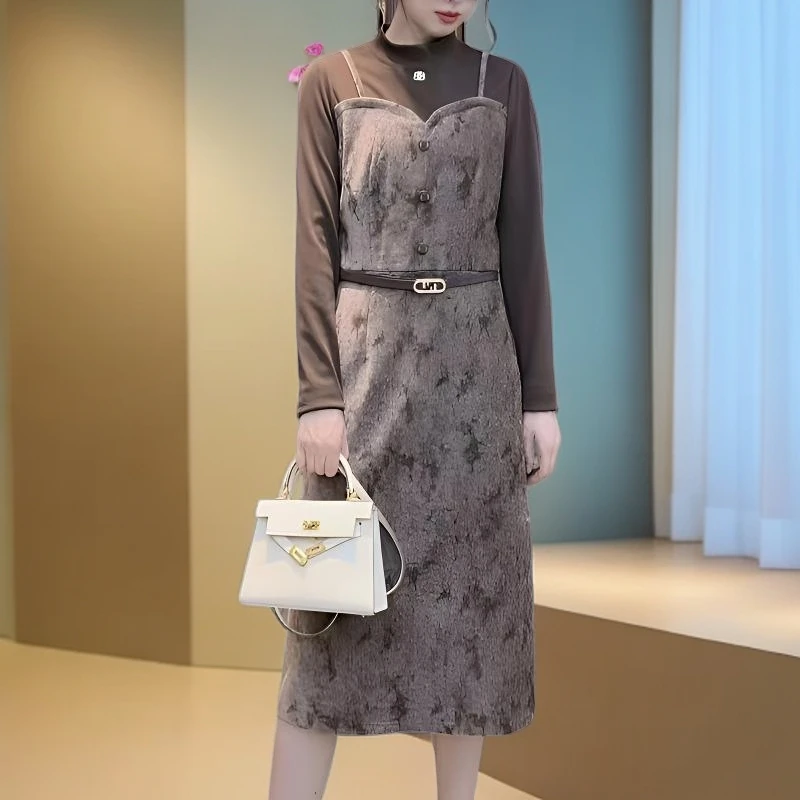 009#【木兮兮专属】2024秋冬季新女气质小众女装连衣裙中长款连衣裙