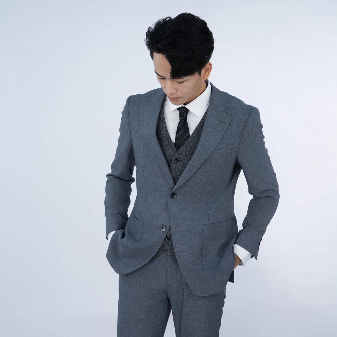 【西装套装】西服套装基础款男士时尚结婚职业休闲婚礼修身条纹灰色