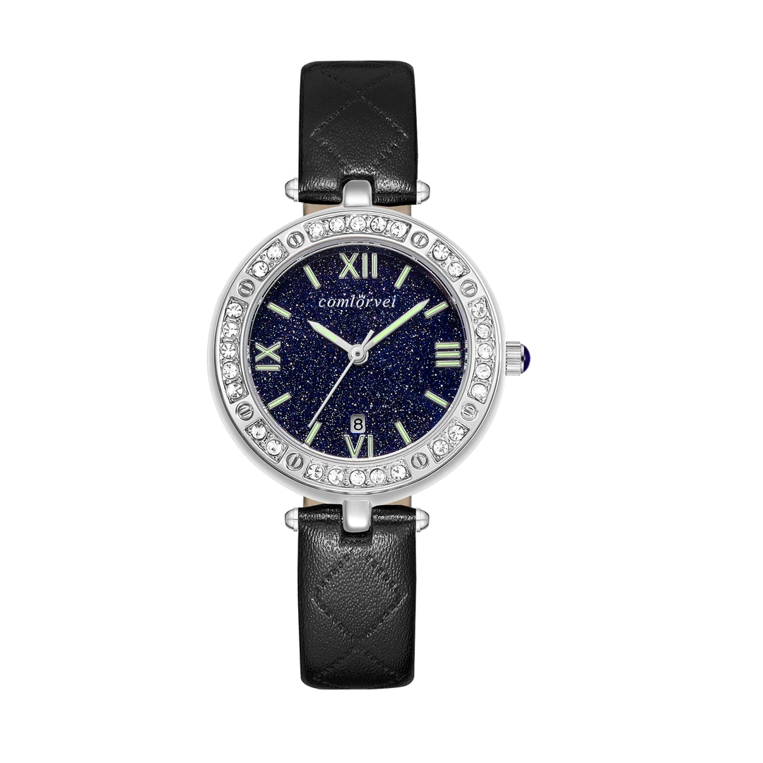 COMLORVEI/康洛薇 星空夜光带日历通勤时尚气质女士腕表