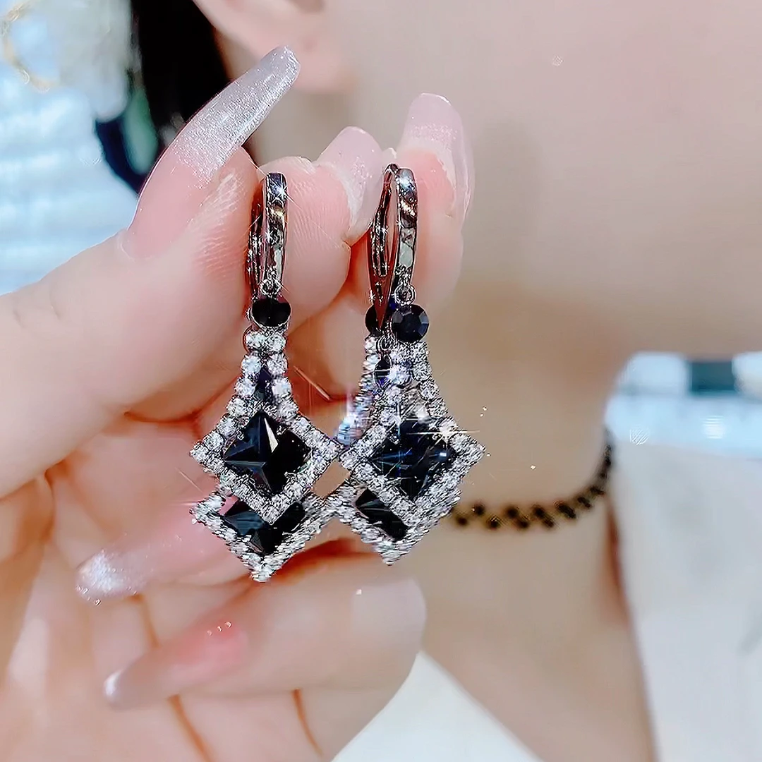 合金铅玻璃耳饰 496-轻奢精致气质骑士黑百搭耳扣耳环