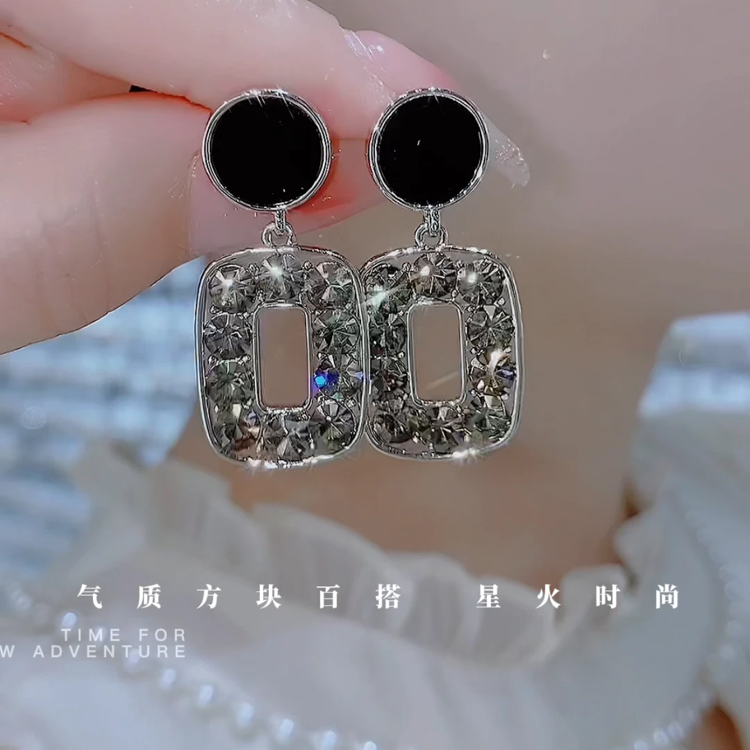 铜合金玻璃耳饰 415-气质时尚精致百搭素款方块日韩商场个性耳钉