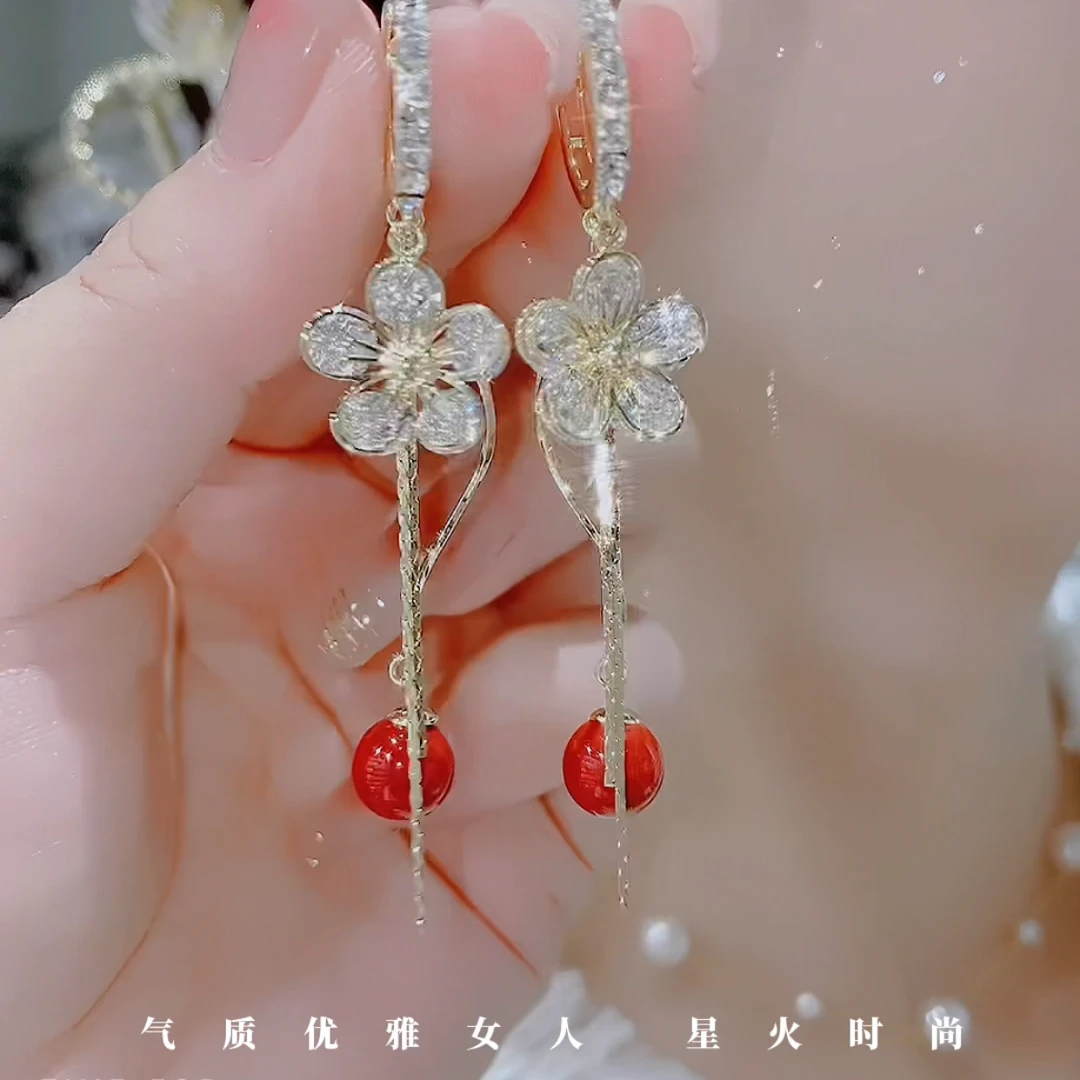 铜合金玻璃耳饰 391-温柔精致甜美百搭花花耳环