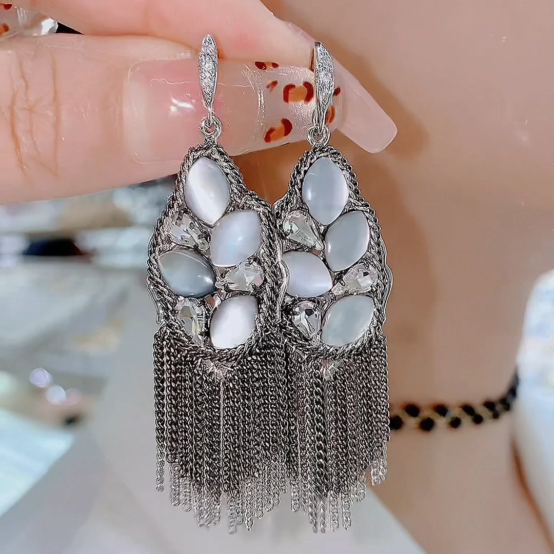 铜合金琉璃耳饰 358-新中式长款流苏耳环民族风古风高级感耳环