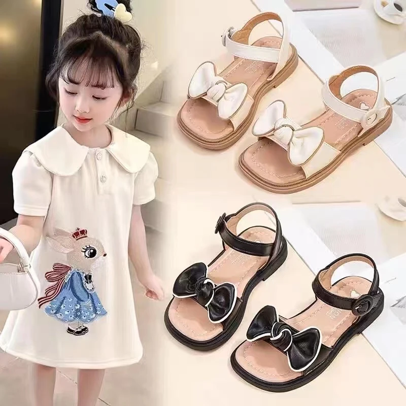 软皮女童鞋子儿童公主凉鞋2024新款夏款夏季大童宝宝女孩小童软底