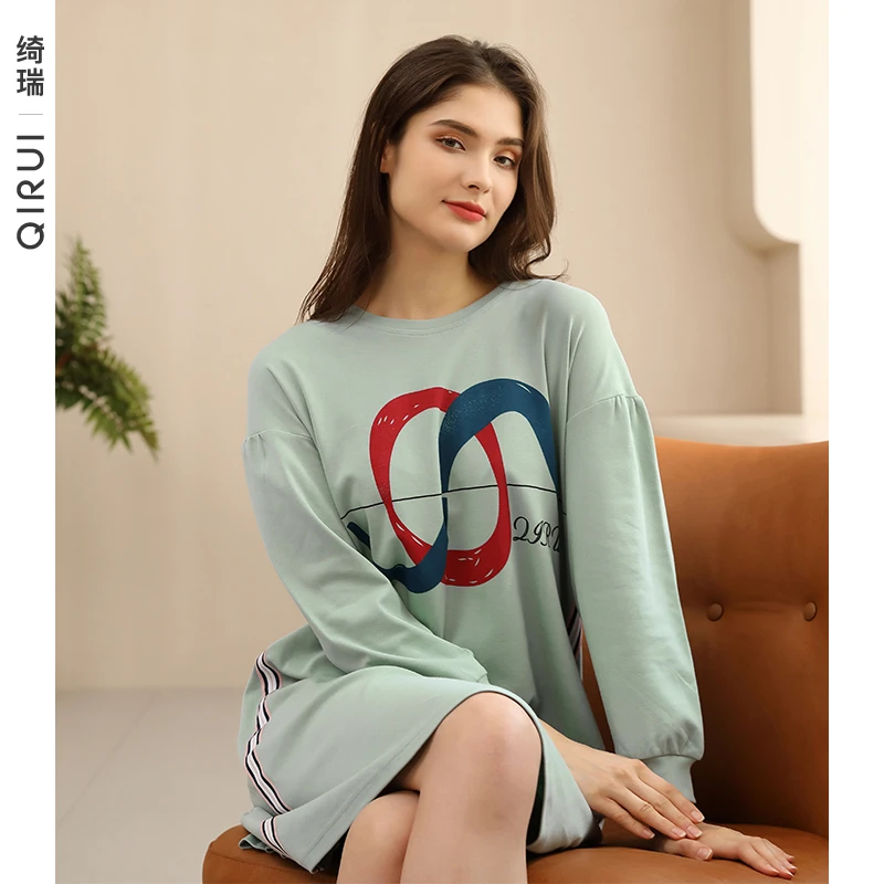 绮瑞直播QK43204冬季全棉长袖长款睡裙可爱风卡通睡衣适合秋冬穿