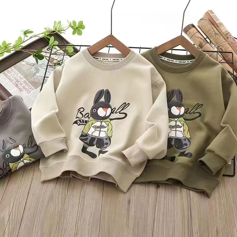 儿童秋冬2024新款圆领卫衣绣花舒适宽松休闲运动洋气儿童打底衫