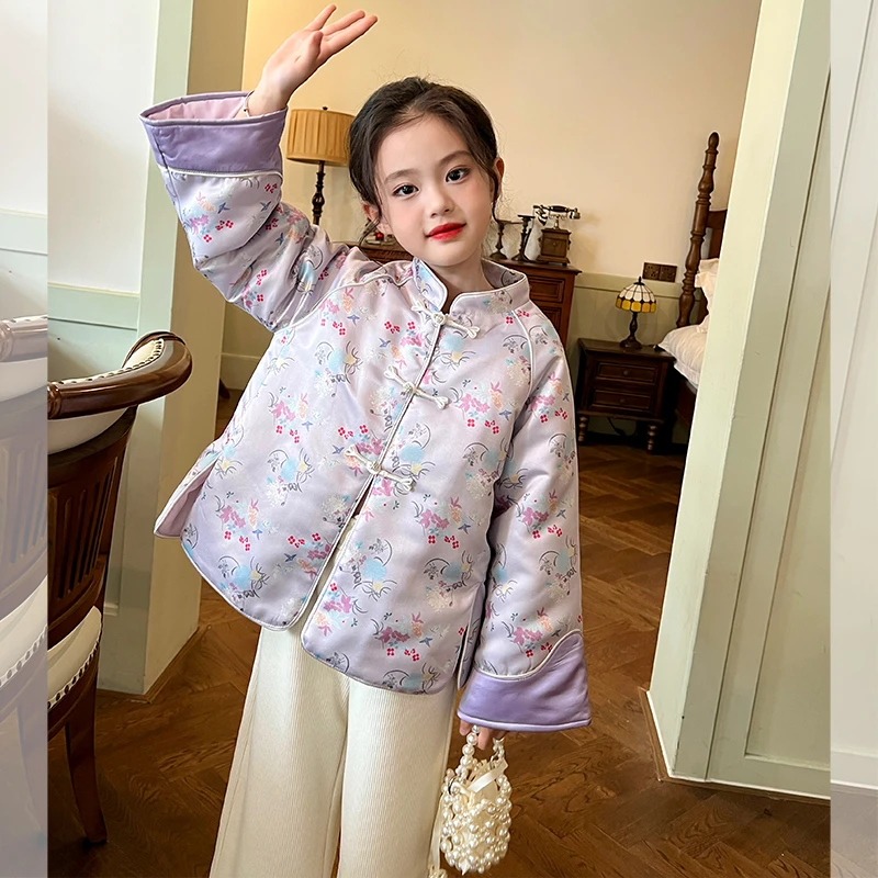 栀了成长记童装女童中国风夹棉新年外套秋冬儿童宝宝过年衣服洋气