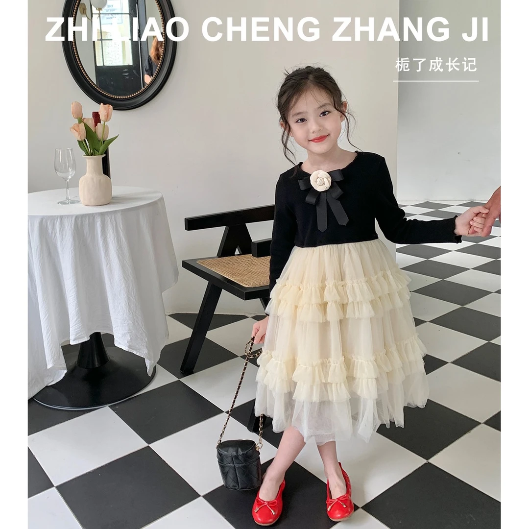 【清仓】拼接网纱礼服公主裙儿童春装新款蛋糕裙子小女孩连衣裙