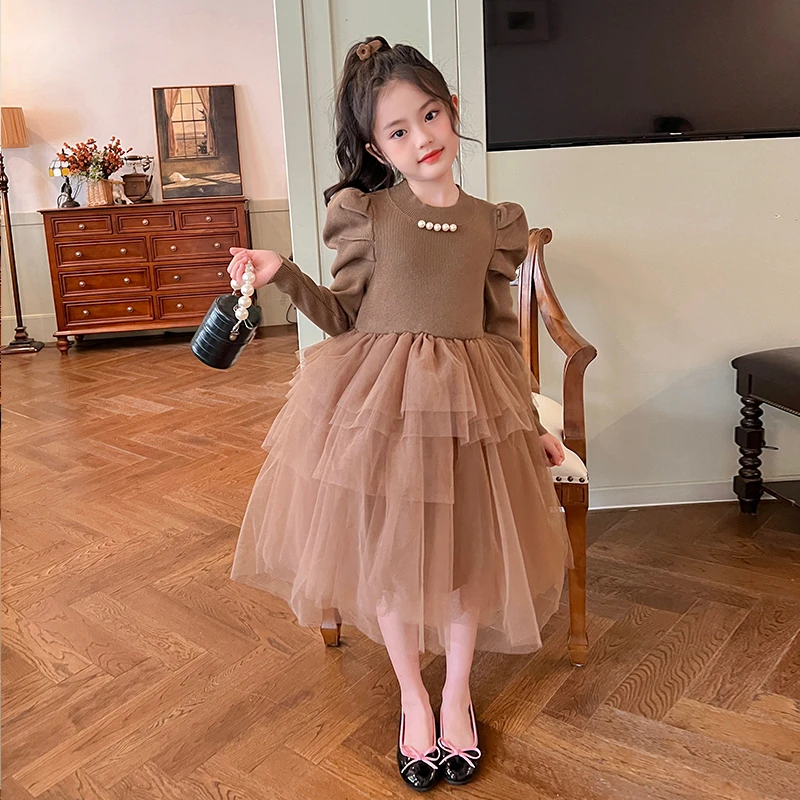 【清仓福利款】拼接网纱公主裙秋装2023新款儿童蛋糕裙连衣裙