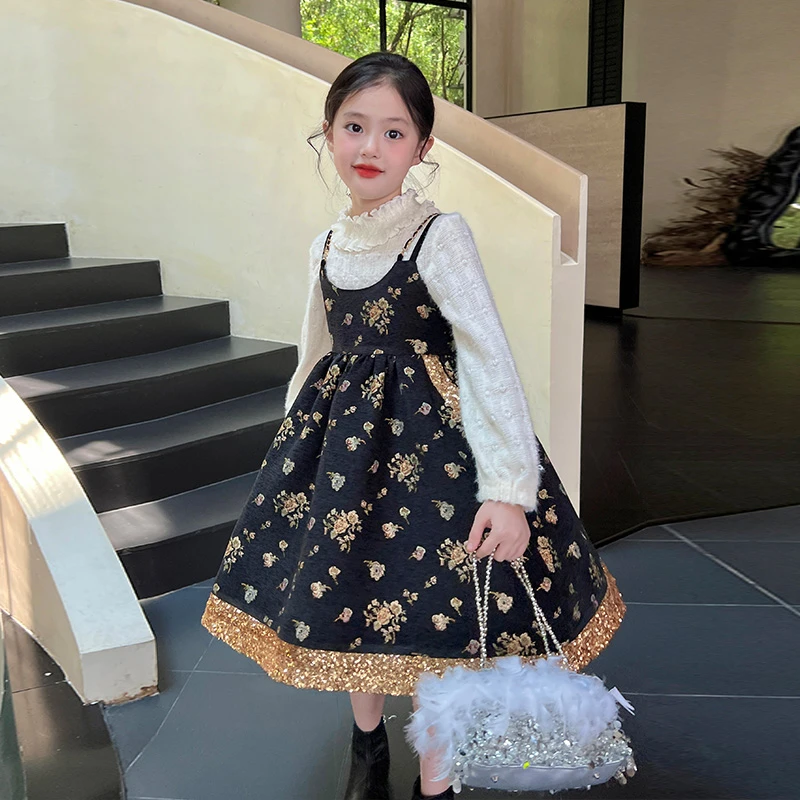 栀了成长记童装女童宫廷风连衣裙秋装2024新款毛衣宝宝法式吊带裙