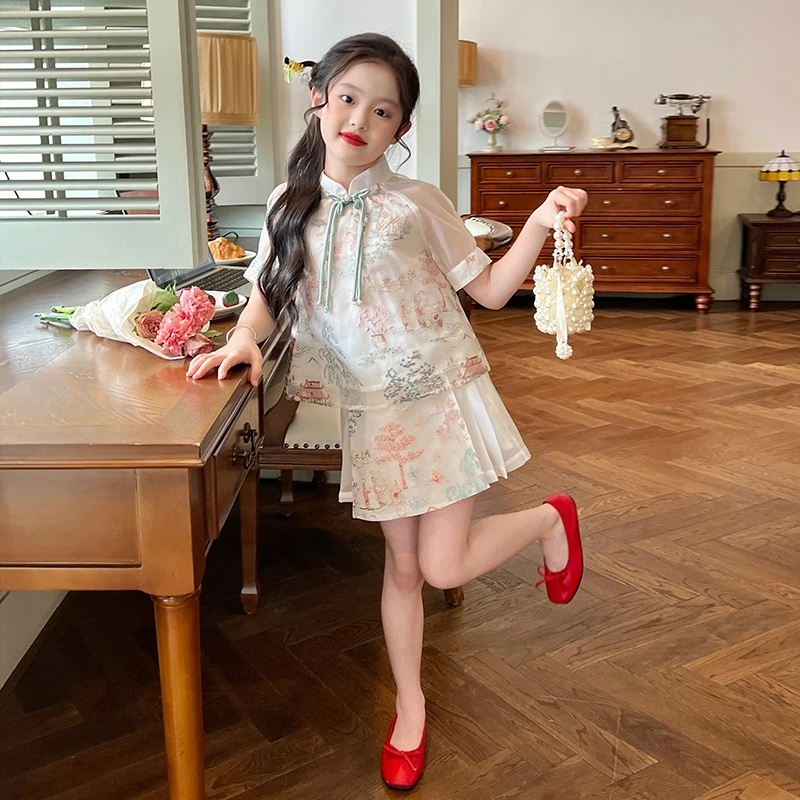 【清仓】栀了成长记童装女童国风绣花套装夏装薄款儿童宝宝新中式