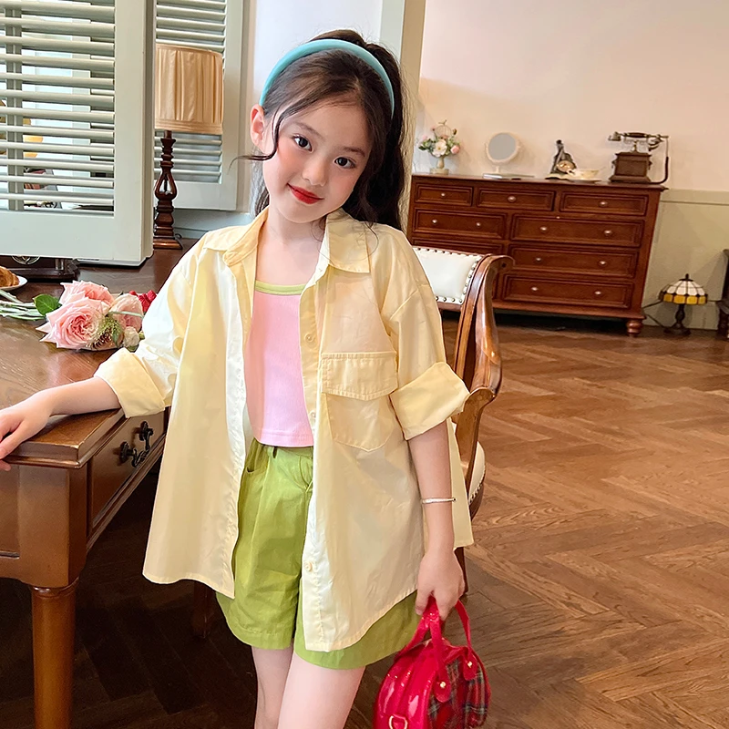 栀了成长记童装女童韩版薄款防晒衬衫夏装儿童时髦长袖防晒衣衬衣