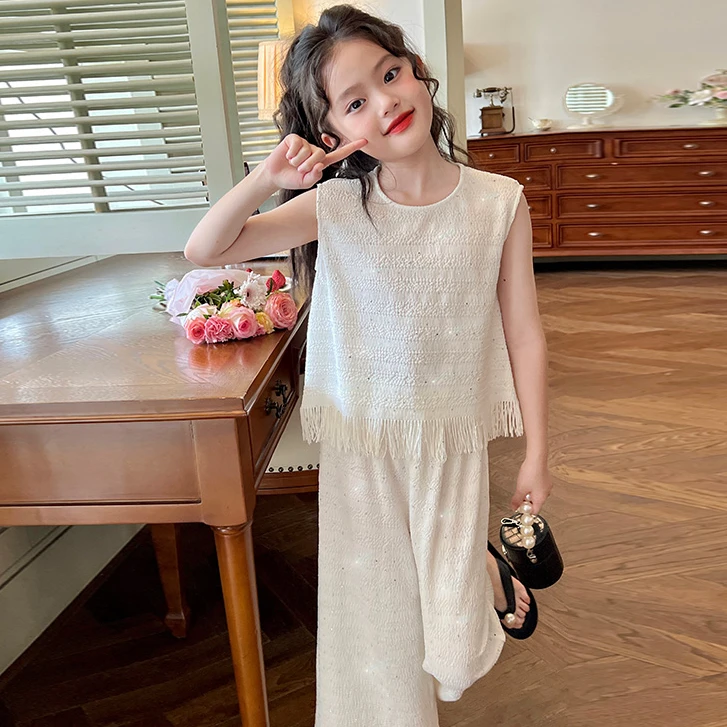 栀了成长记童装女童套装夏季名媛风时髦儿童小女孩洋气衣服两件套