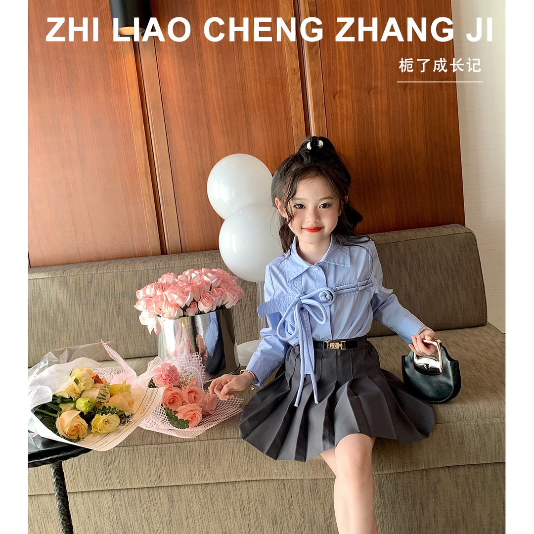 原创女童中国风盘扣衬衫春装2023新款儿童女宝宝学院风设计感衬衣