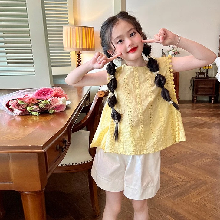 【福利款】栀了成长记童装女童韩版无袖背心夏季裤子女宝宝薄款上衣