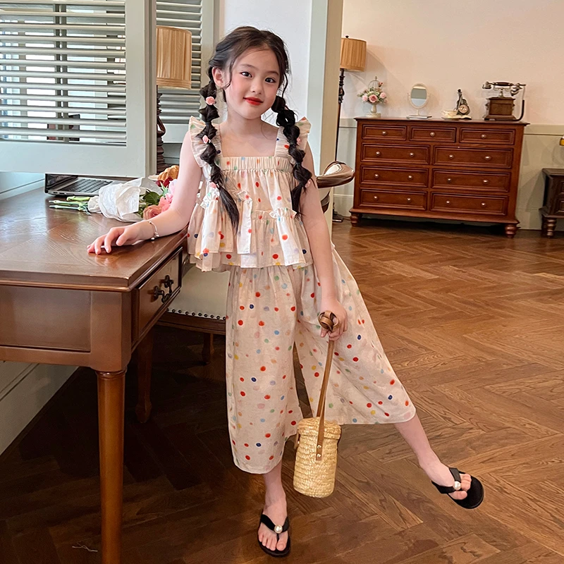 栀了成长记童装女童韩版彩虹高能感裤子夏装儿童时髦吊带两件套