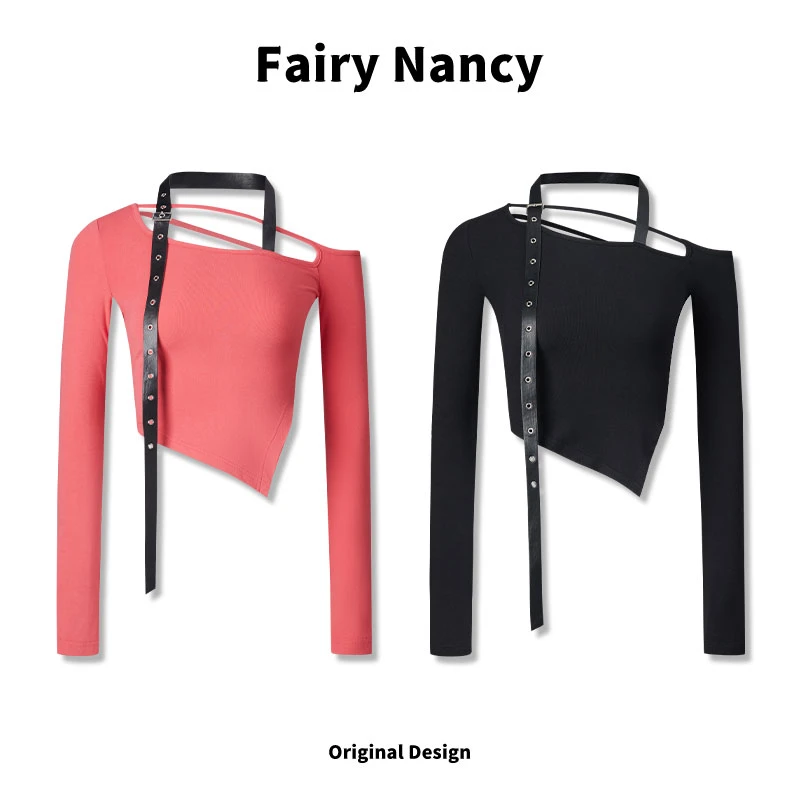 【FairyNancy】【酷辣前线】短款长袖百搭显瘦打底修身时尚弹力