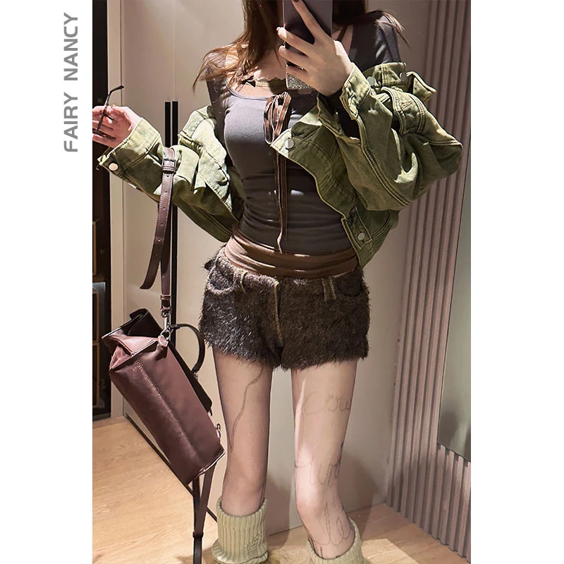 【FairyNancy】【小甜豆】性感辣妹低腰显腿长热裤秋冬新款女