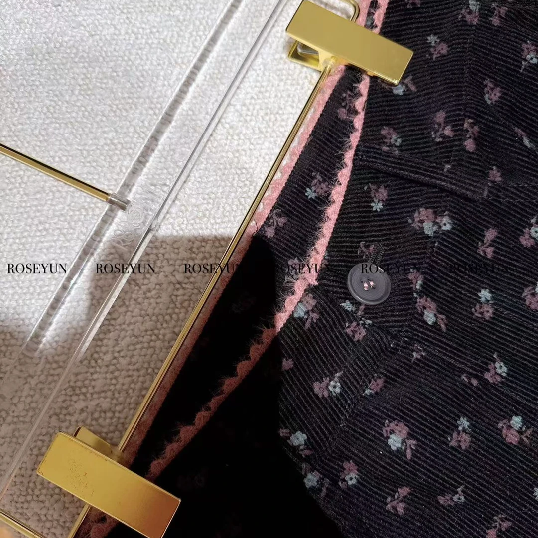 【Rose Yun】织花碎梦 粉色蕾丝拼接碎花雾面直筒裤 2410190