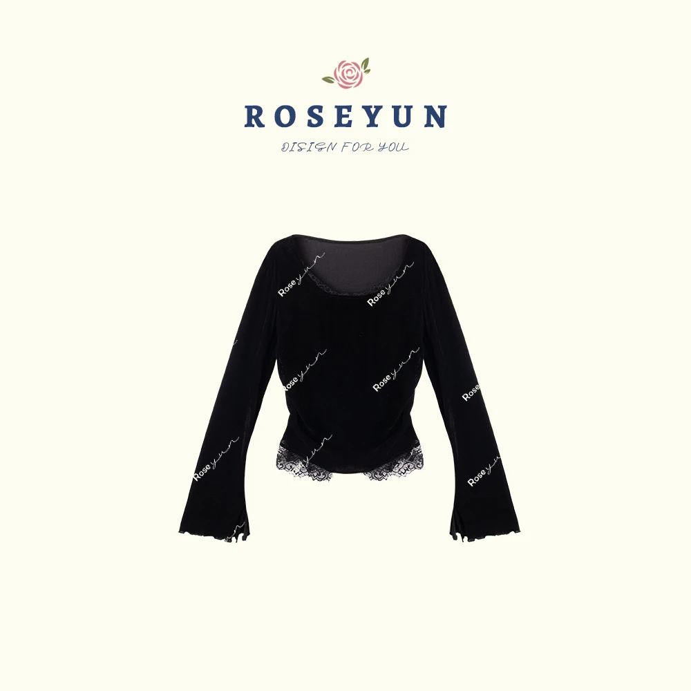 【Rose Yun】黑天鹅系列 睫毛蕾丝拼接上衣 JY015044