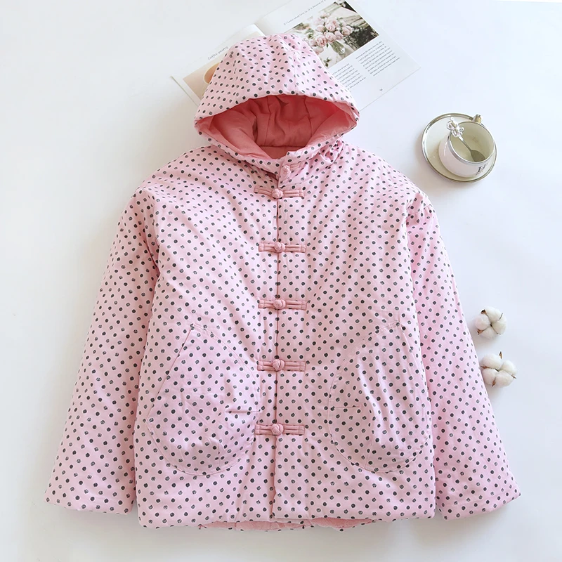 81棉花棉袄成人印花家居外穿棉服女士冬季加厚保暖宽松棉衣连帽