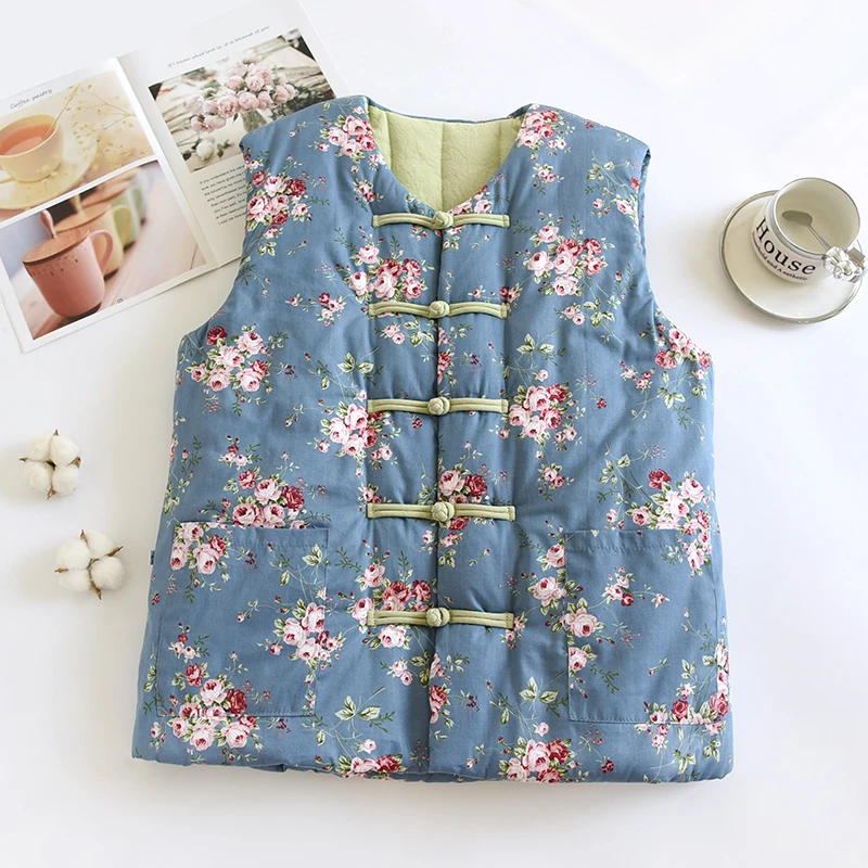 纯手工棉花新中式复古盘扣国风加厚保暖棉衣秋冬新款宽松马甲