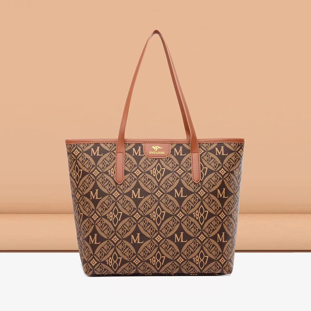 经典女士单肩背包休闲百搭大容量托特包包栢妮8295/1987棕