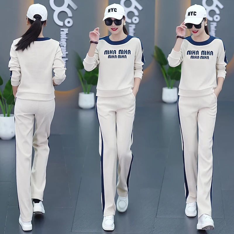 圆领运动服套装女士2024年春秋季新款宽松长袖卫衣洋气休闲两件套