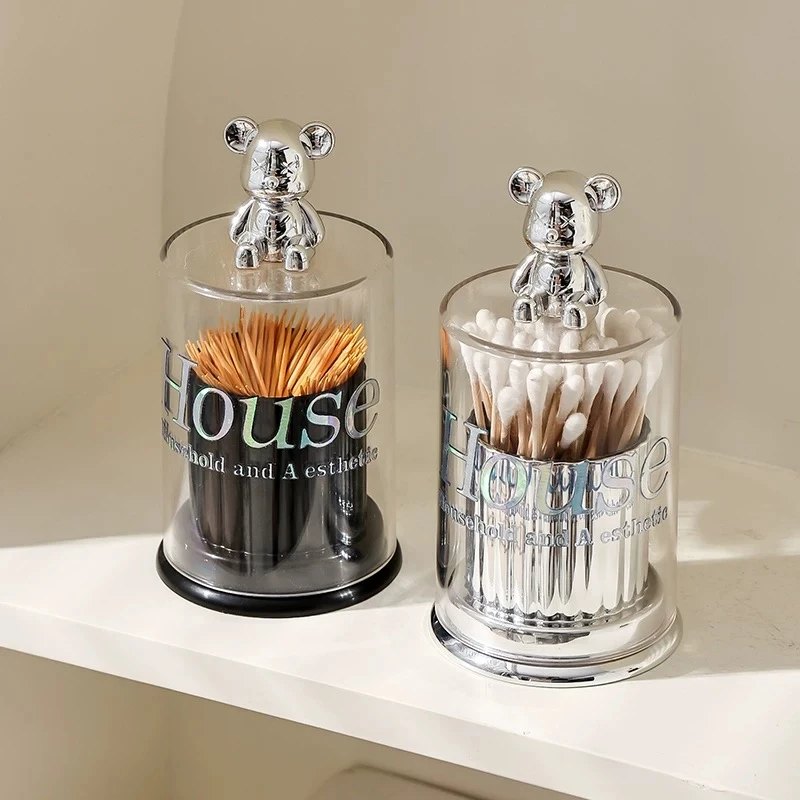 ins轻奢网红小熊牙签盒可爱牙签筒棉签盒牙线盒桌面收纳牙签罐