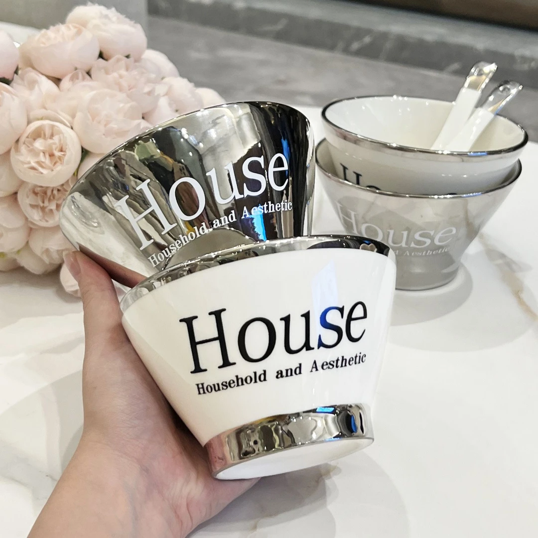 ins轻奢斗笠碗大容量高级感House饭碗陶瓷碗沙拉碗早餐碗情侣餐具