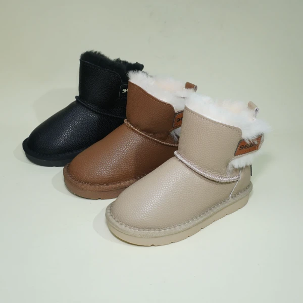 5859儿童雪地靴冬雨同款冬季羊毛加厚保暖真皮牛皮短筒低帮雪地棉