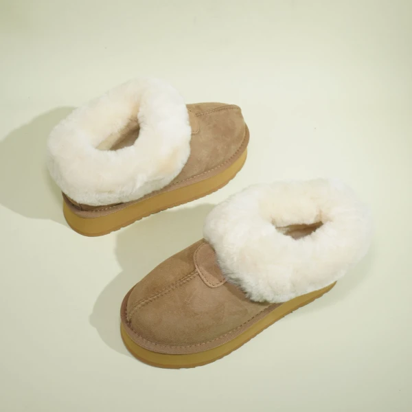 【羊皮毛一体】厚底雪地靴女冬季新款保暖真皮一粒扣短筒低帮雪地棉