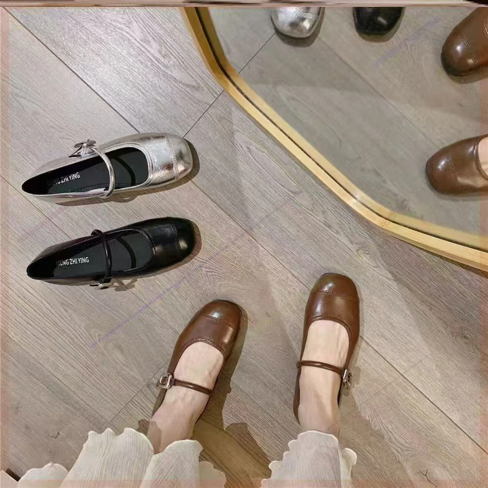 法式复古粗跟玛丽珍夏秋新款一字扣带浅口单鞋通勤小皮鞋7350-15