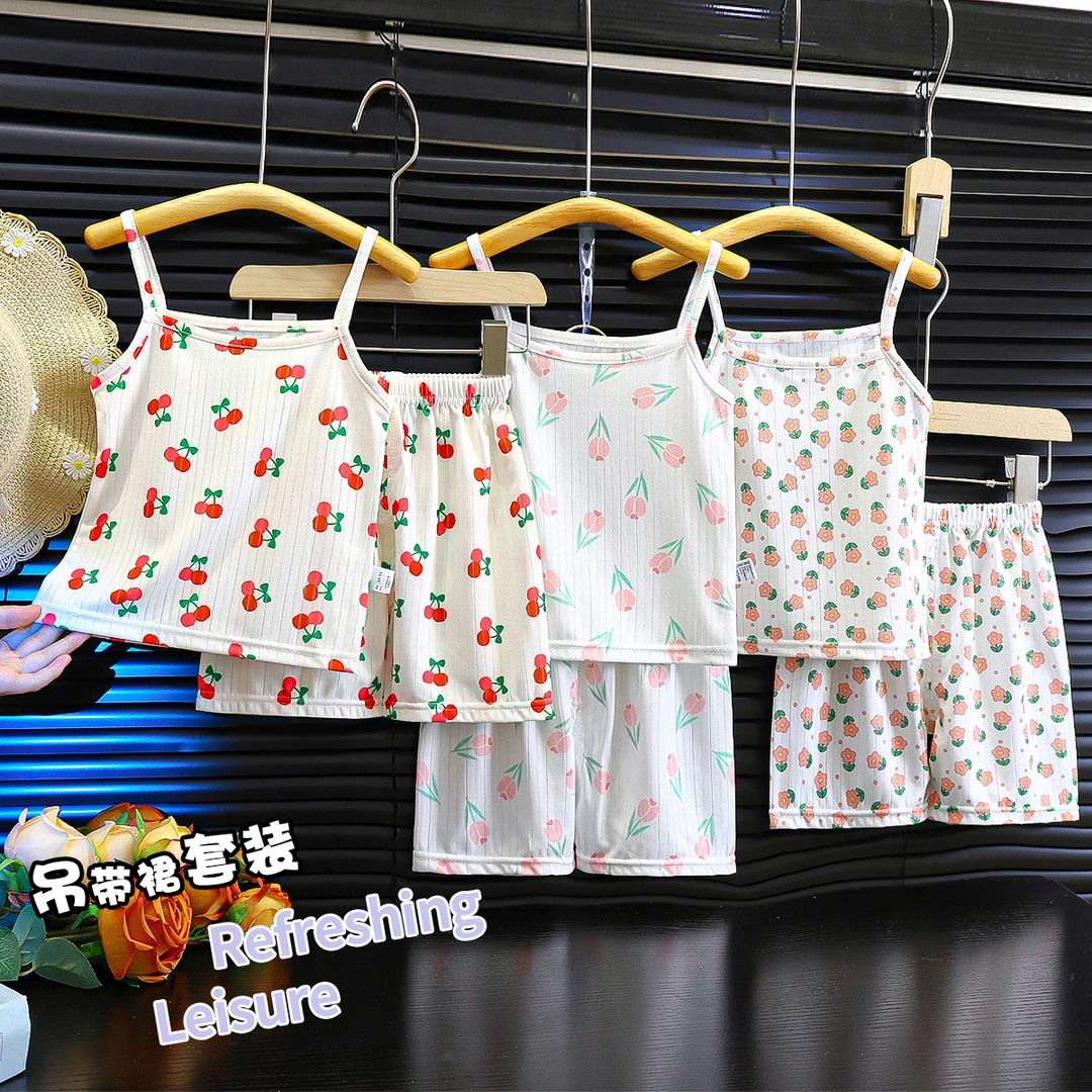 女童夏季薄款女孩夏天女宝幼儿吊带满印吊带套装