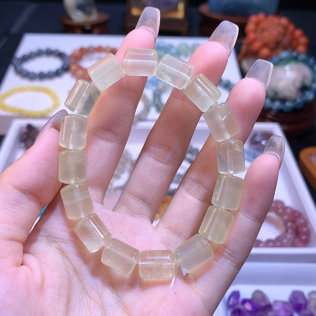 水晶手链未镶嵌柠檬黄水晶桶珠9mm