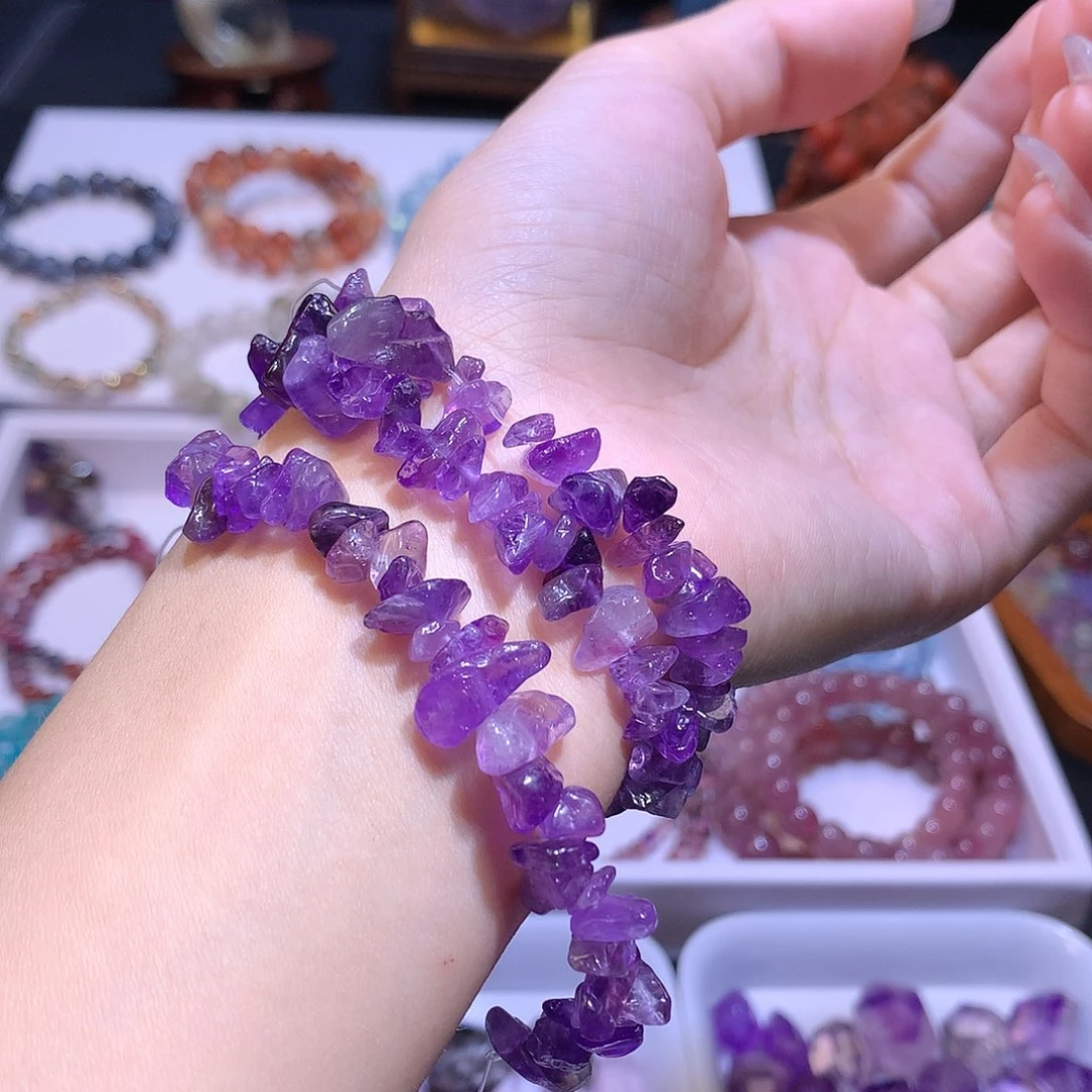 水晶手链未镶嵌乌拉圭紫水晶碎石多圈手链
