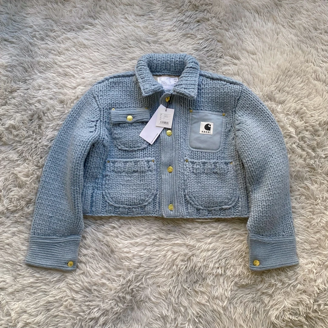 全新带吊Sacai Carhartt WIP联名针织夹克 女款 浅蓝色 专柜7k+