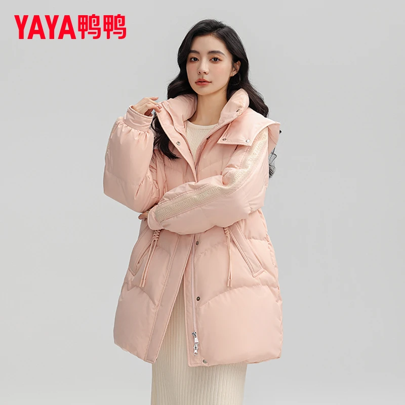 YAYA/鸭鸭轻暖感长款羽绒服连帽女时尚户外加厚防风YE3B601773J