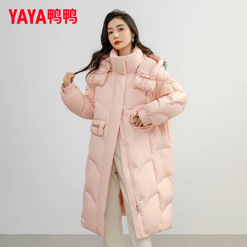 YAYA/鸭鸭长款羽绒服冬季户外加厚保暖连帽女装毛领YE3B603991D