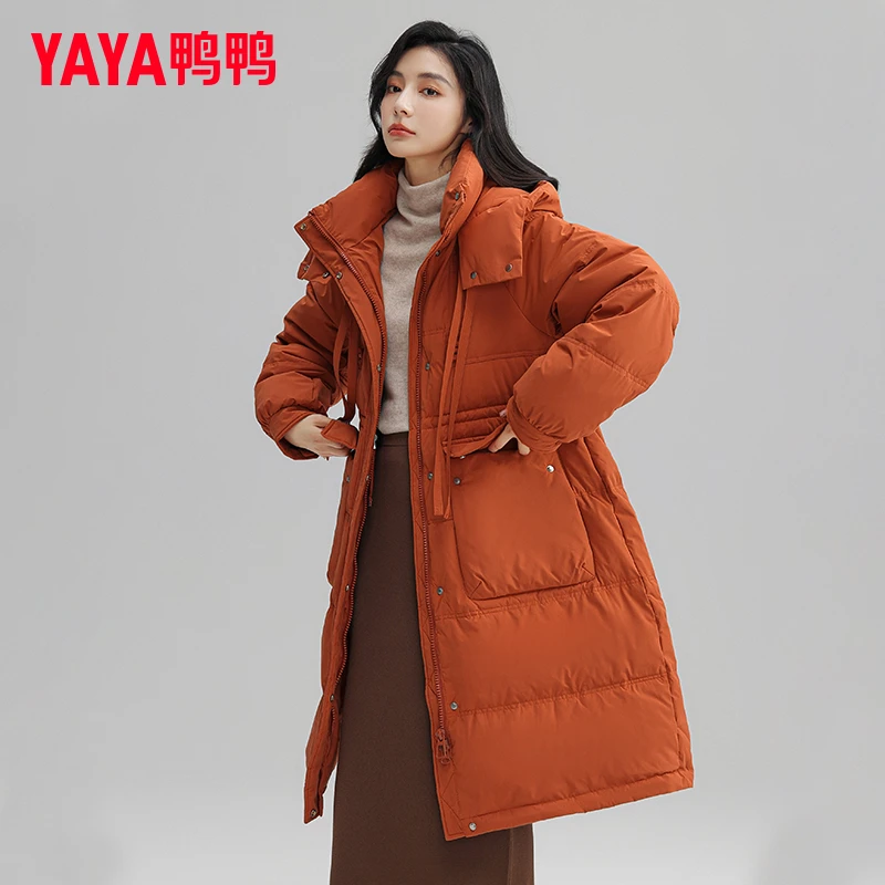 YAYA/鸭鸭新款长款羽绒服户外加厚连帽时尚轻暖宽松YE3B601643L