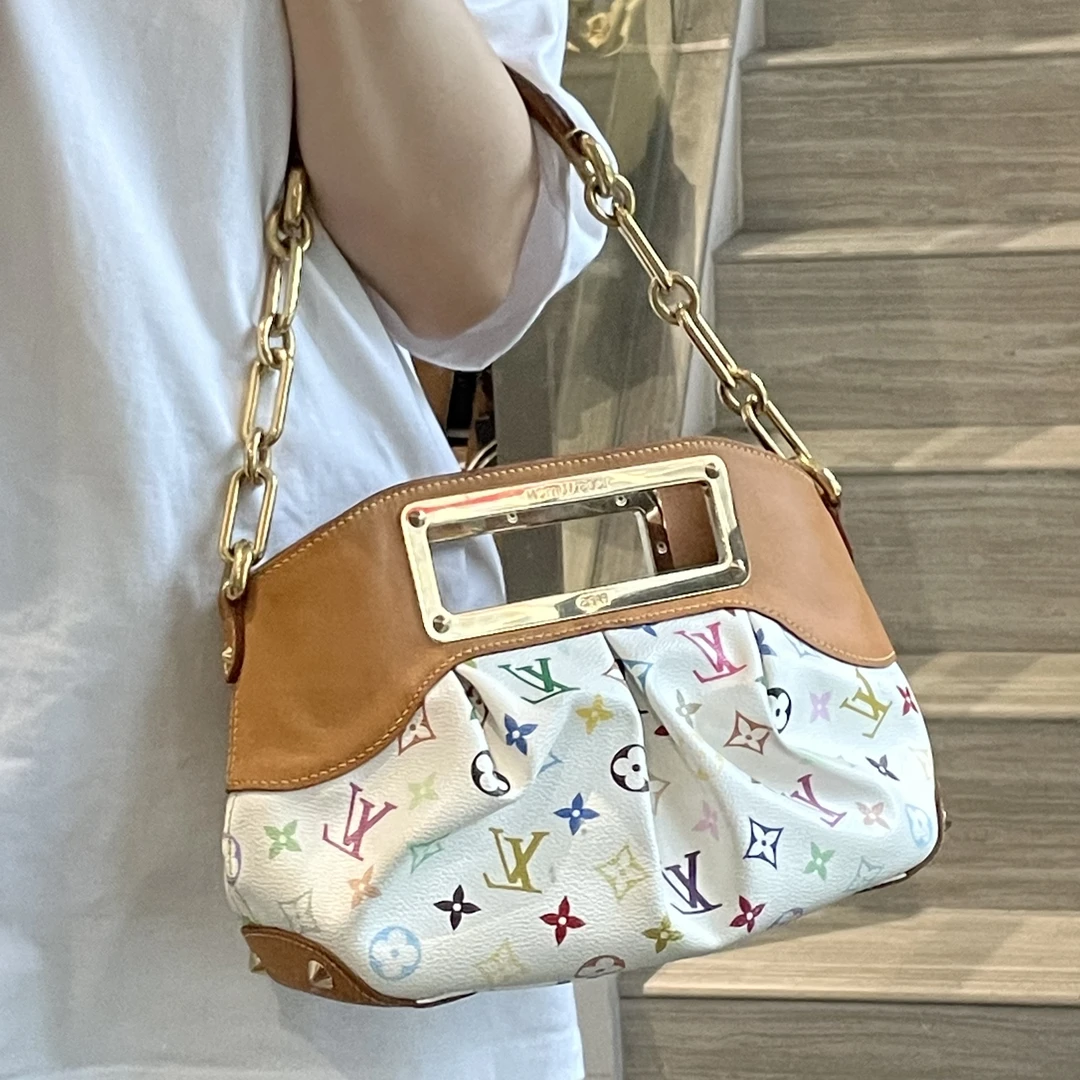 95新 LouisVuitton/路易威登 lv白三彩小号朱迪单肩包/5183998