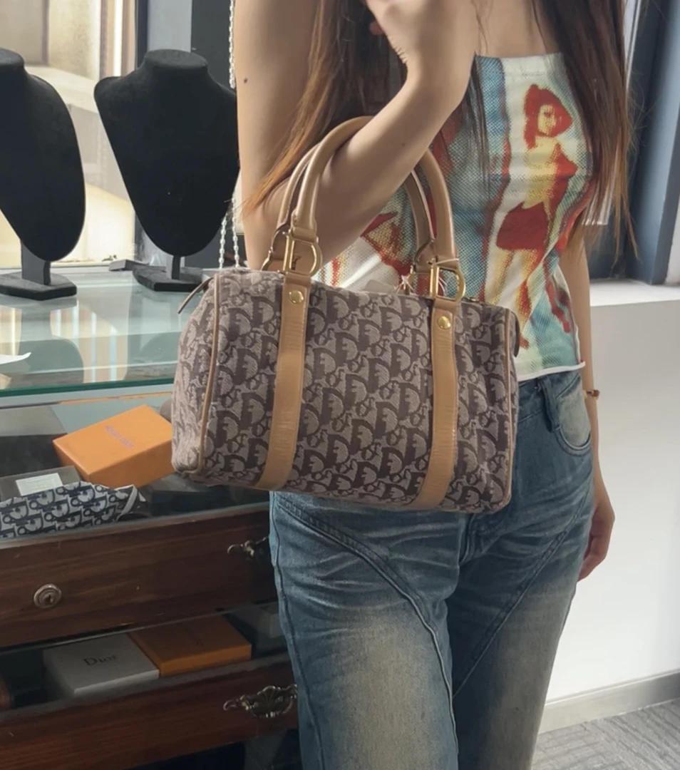 95新 DIOR/迪奥 迪奥老花拼棕波士顿包/4638308