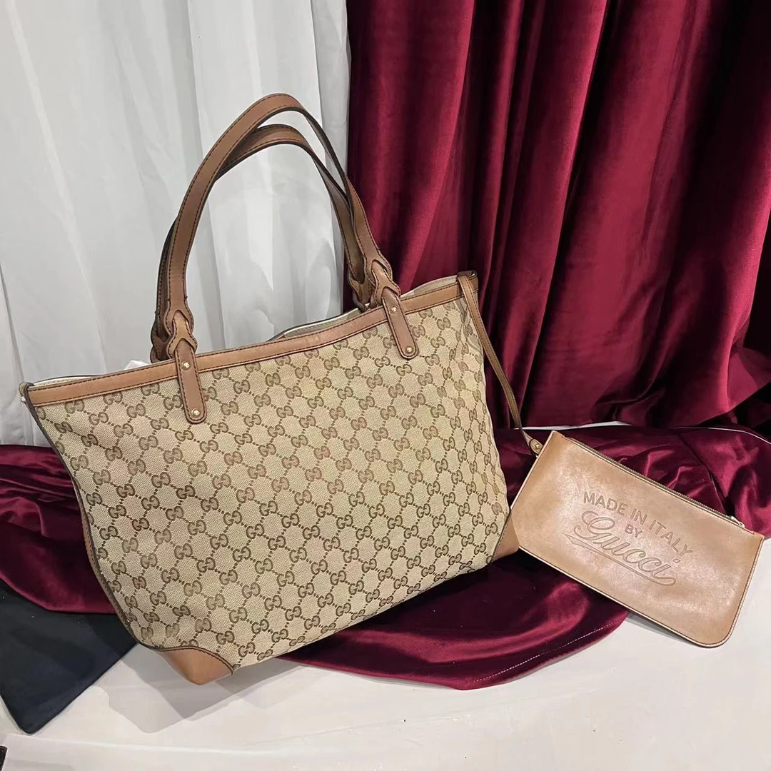 95新 GUCCI/古驰 古驰老花拼棕托特单肩包/5797003