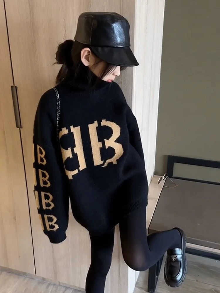 【小扬哥推荐】2023新款女童高领毛衣秋冬儿童中长款套头衫女孩针