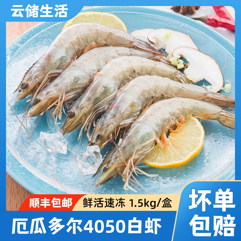 厄瓜多尔白虾【4050规格】新鲜盐冻大虾活虾速冻保存锁鲜 1.5kg/盒