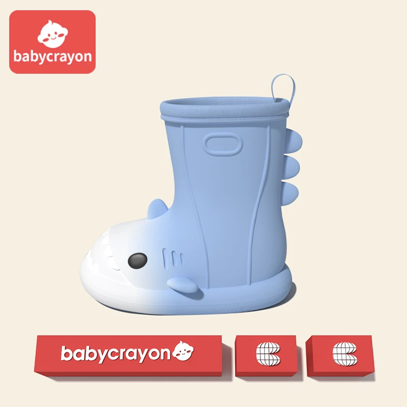 babycrayon鲨鱼雨鞋儿童新款男孩卡通雨靴男童水鞋中大童女童