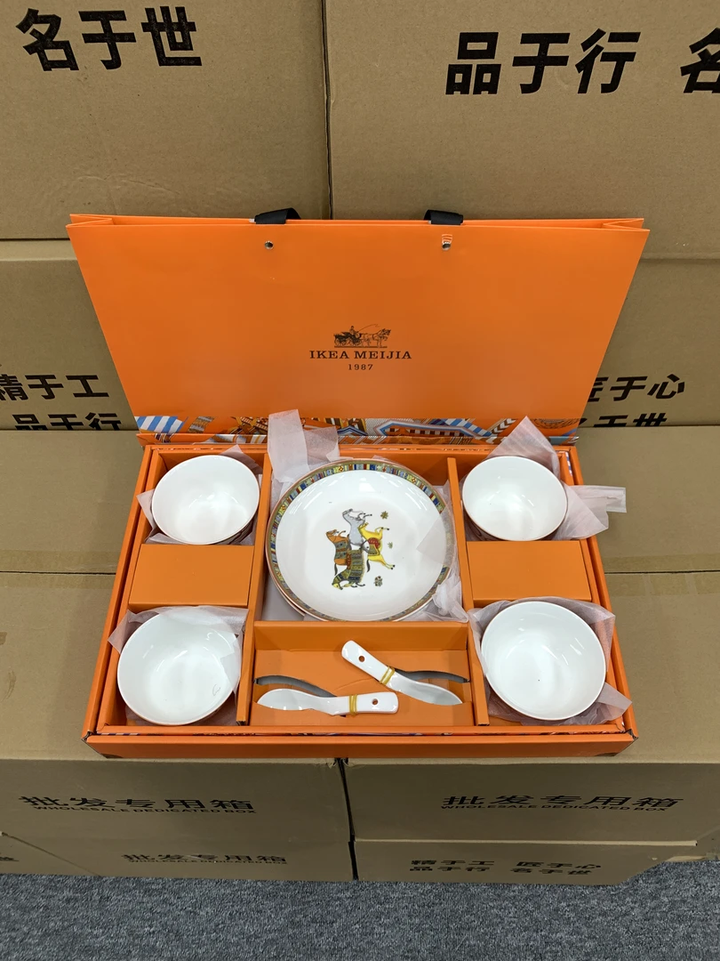 陶瓷餐具套装礼盒装爱马橙年会大气商务节日高级礼品乔迁礼物